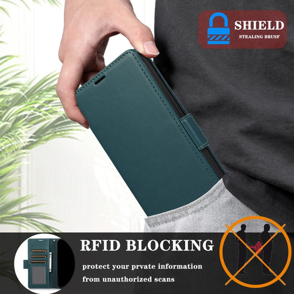 For Samsung Galaxy S25+ / S24+ 5G Side Buckle RFID Anti-theft Leather Phone Case(Green)