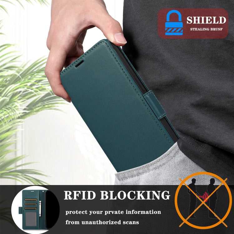 For Samsung Galaxy S25+ / S24+ 5G Side Buckle RFID Anti-theft Leather Phone Case(Green)