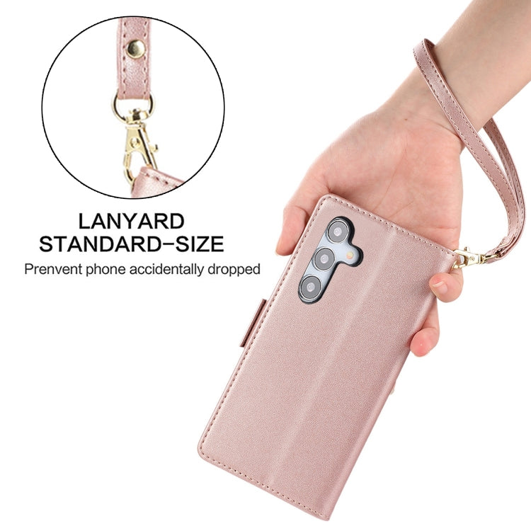 For Samsung Galaxy S25+ / S24+ 5G Side Buckle RFID Anti-theft Leather Phone Case(Rose Gold)