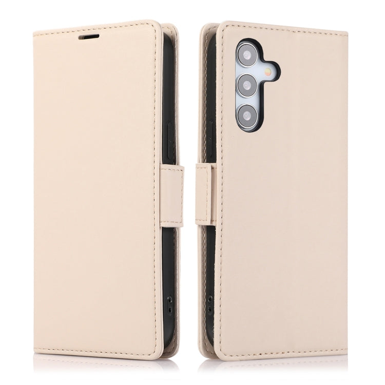 For Samsung Galaxy S25+ / S24+ 5G Side Buckle RFID Anti-theft Leather Phone Case(Apricot)