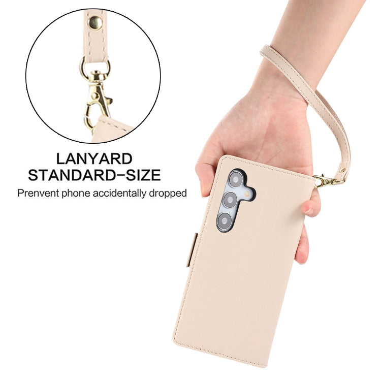 For Samsung Galaxy S25+ / S24+ 5G Side Buckle RFID Anti-theft Leather Phone Case(Apricot)