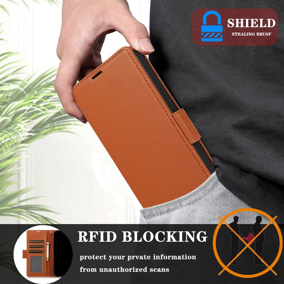 For Samsung Galaxy S25+ / S24+ 5G Side Buckle RFID Anti-theft Leather Phone Case(Brown)