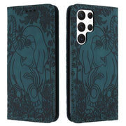 For Samsung Galaxy S25 Ultra 5G Retro Elephant Embossed Leather Phone Case(Green)