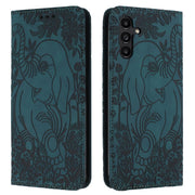 For Samsung Galaxy S25+ 5G Retro Elephant Embossed Leather Phone Case(Green)