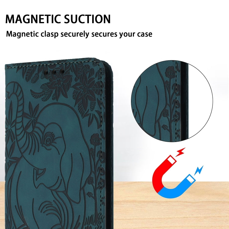 For Samsung Galaxy S25+ 5G Retro Elephant Embossed Leather Phone Case(Green)