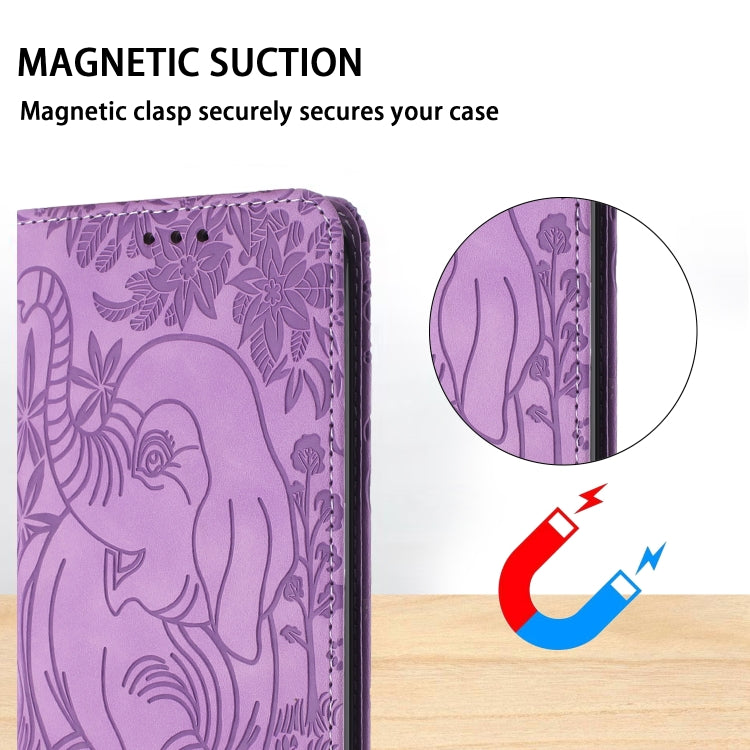 For Samsung Galaxy S25 5G Retro Elephant Embossed Leather Phone Case(Purple) - Galaxy S25 5G Cases by PMC Jewellery | Online Shopping South Africa | PMC Jewellery | Buy Now Pay Later Mobicred