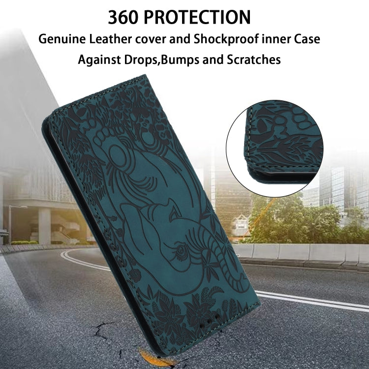 For Samsung Galaxy S25 5G Retro Elephant Embossed Leather Phone Case(Green)