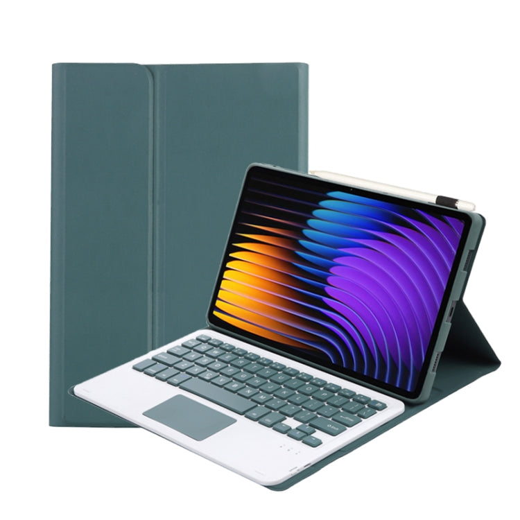 For Xiaomi Pad 7 / 7 Pro 11.2 inch A0N13-A Ultra-thin Detachable Bluetooth Keyboard Leather Tablet Case with Touchpad(Dark Green)