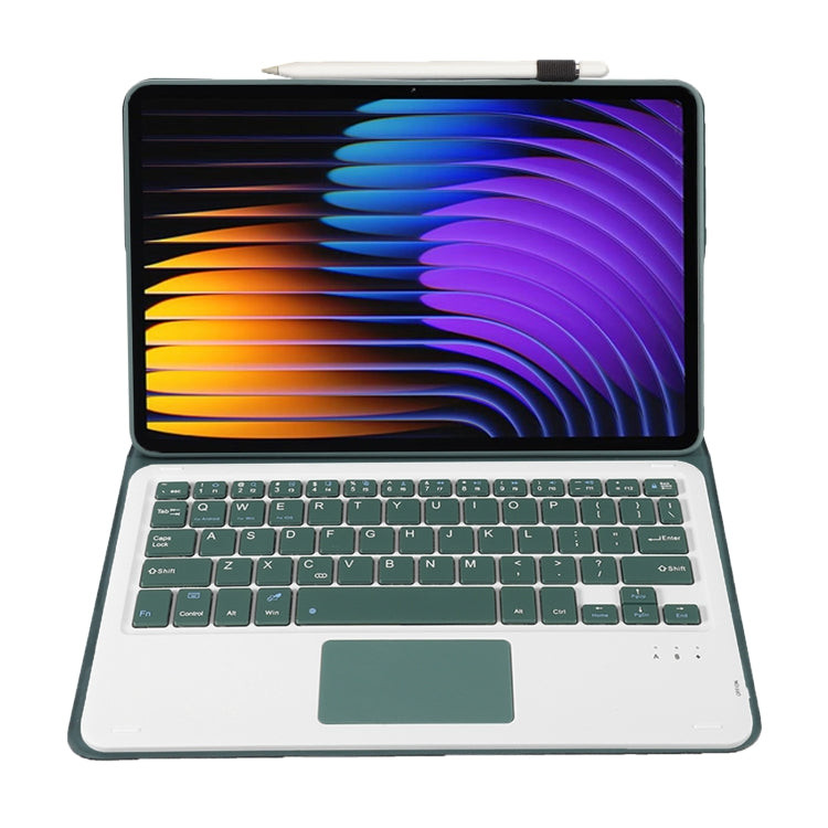For Xiaomi Pad 7 / 7 Pro 11.2 inch A0N13-A Ultra-thin Detachable Bluetooth Keyboard Leather Tablet Case with Touchpad(Dark Green)