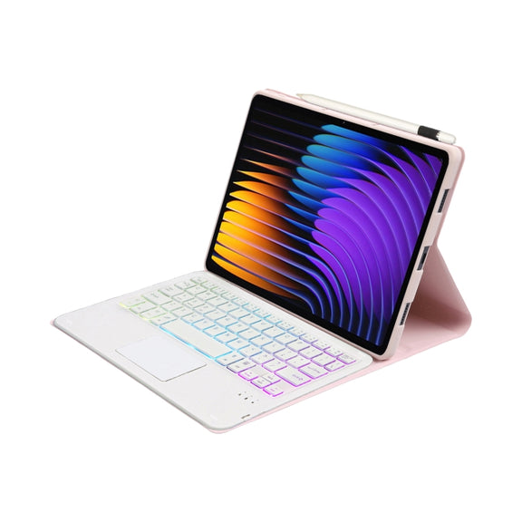 For Xiaomi Pad 7 / 7 Pro 11.2 inch A0N13-AS Ultra-thin Detachable Backlight Bluetooth Keyboard Leather Tablet Case with Touchpad(Pink White)