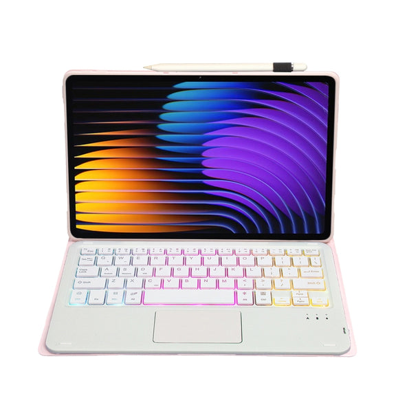 For Xiaomi Pad 7 / 7 Pro 11.2 inch A0N13-AS Ultra-thin Detachable Backlight Bluetooth Keyboard Leather Tablet Case with Touchpad(Pink White)