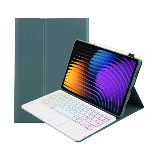 For Xiaomi Pad 7 / 7 Pro 11.2 inch A0N13-AS Ultra-thin Detachable Backlight Bluetooth Keyboard Leather Tablet Case with Touchpad(Dark Green)