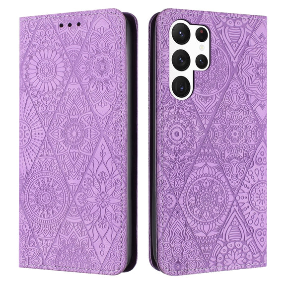 For Samsung Galaxy S25 Ultra 5G Ethnic Embossed Adsorption Leather Phone Case(Purple)