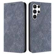 For Samsung Galaxy S25 Ultra 5G Ethnic Embossed Adsorption Leather Phone Case(Grey)