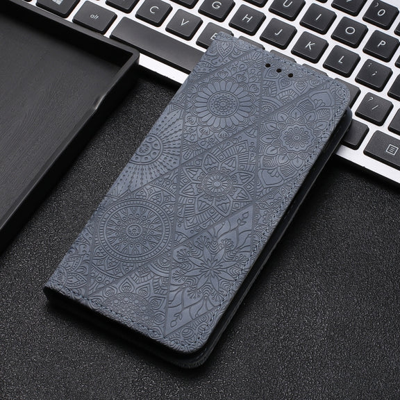 For Samsung Galaxy S25 Ultra 5G Ethnic Embossed Adsorption Leather Phone Case(Grey)