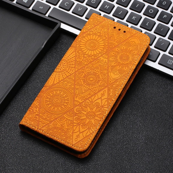 For Samsung Galaxy S25+ 5G Ethnic Embossed Adsorption Leather Phone Case(Yellow)