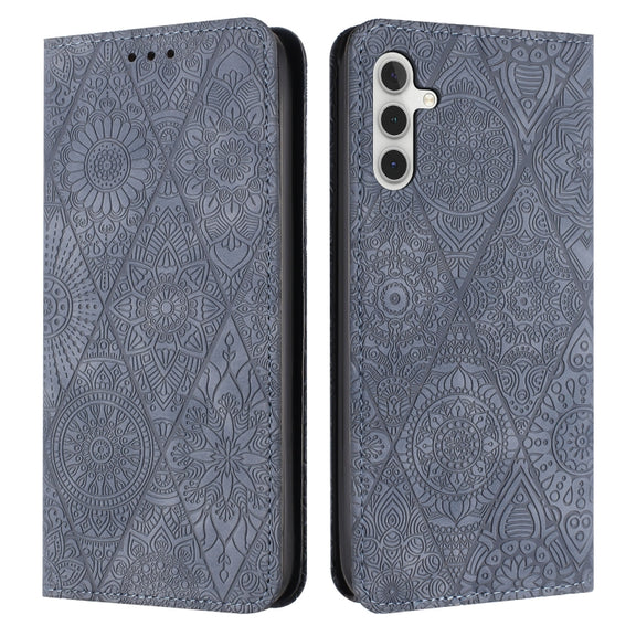 For Samsung Galaxy S25 5G Ethnic Embossed Adsorption Leather Phone Case(Grey)