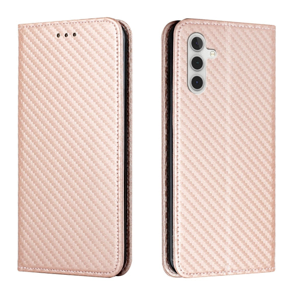 For Samsung Galaxy S25+ 5G Carbon Fiber Texture Magnetic Flip Leather Phone Case(Rose Gold)