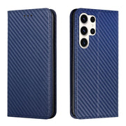 For Samsung Galaxy S25 Ultra 5G Carbon Fiber Texture Magnetic Flip Leather Phone Case(Blue)