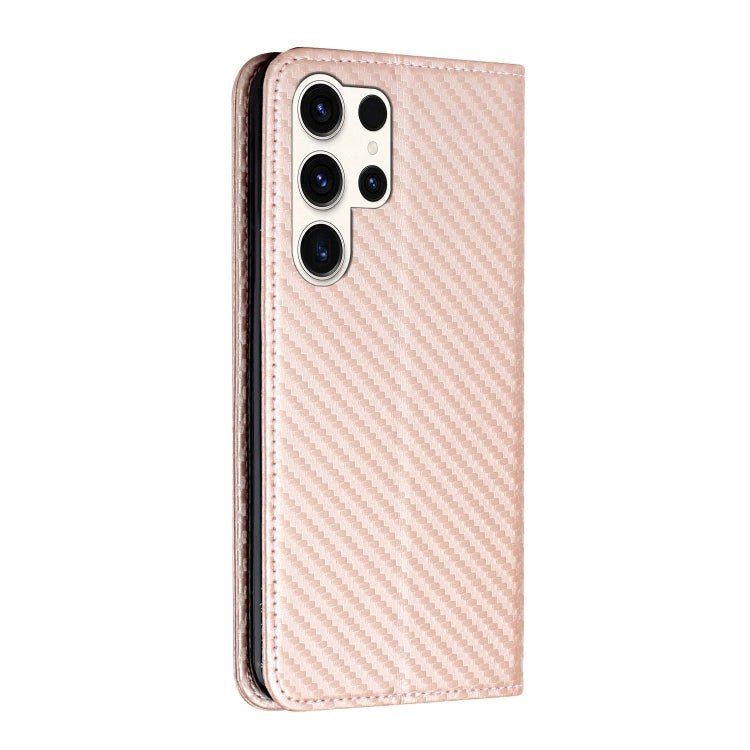 For Samsung Galaxy S25 Ultra 5G Carbon Fiber Texture Magnetic Flip Leather Phone Case(Rose Gold) - Galaxy S25 Ultra 5G Cases by PMC Jewellery | Online Shopping South Africa | PMC Jewellery | Buy Now Pay Later Mobicred