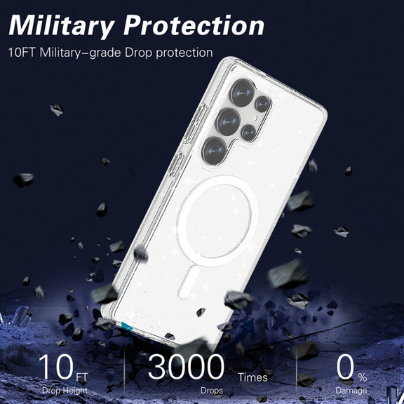 For Samsung Galaxy S25 Ultra 5G Terminator MagSafe Magnetic Phone Case(Glitter White)