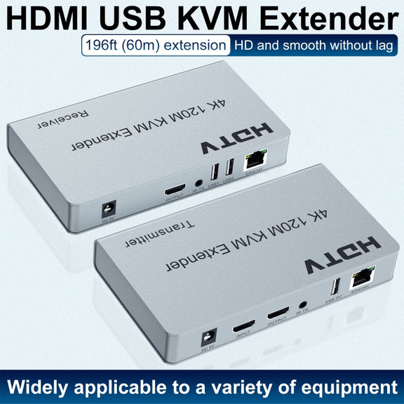 120m HDMI USB KVM 4K Network Extender, Plug:EU Plug