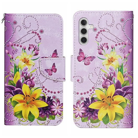 For Samsung Galaxy S25 5G Colored Drawing Pattern Leather Phone Case(Yellow Flower Butterfly)