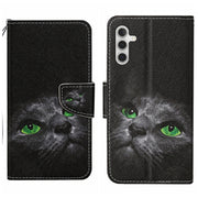 For Samsung Galaxy S25+ 5G Colored Drawing Pattern Leather Phone Case(Black Cat)