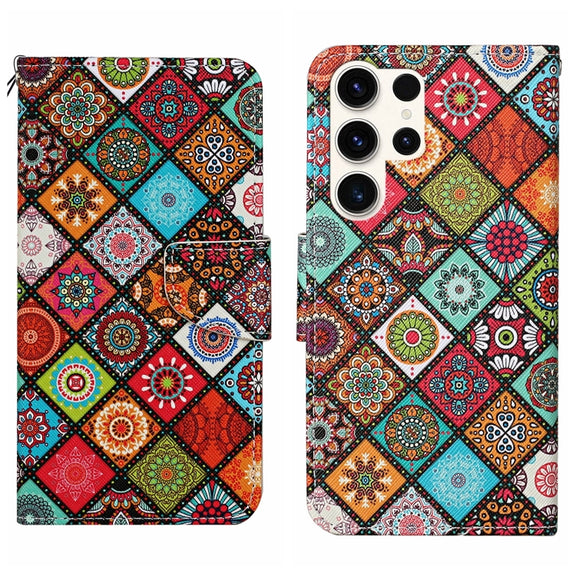 For Samsung Galaxy S25 Ultra 5G Colored Drawing Pattern Leather Phone Case(Ethnic Style)
