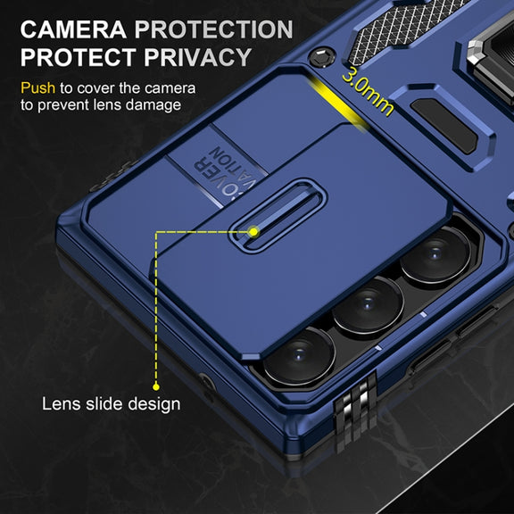 For Samsung Galaxy S25 Ultra 5G Armor PC Hybrid TPU Camera Shield Phone Case(Navy Blue)