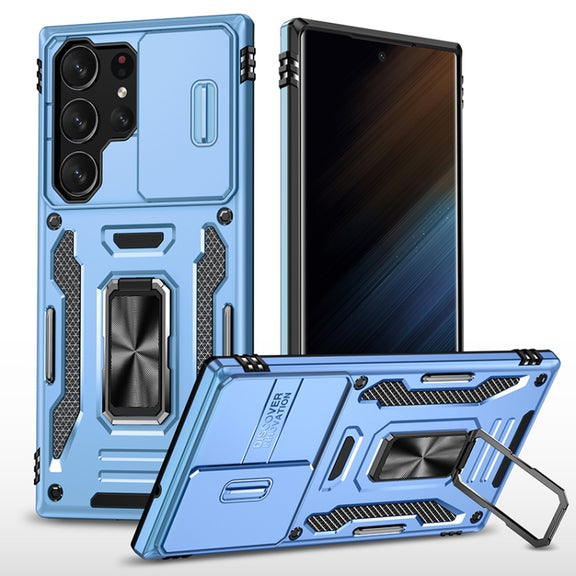 For Samsung Galaxy S25 Ultra 5G Armor PC Hybrid TPU Camera Shield Phone Case(Light Blue)