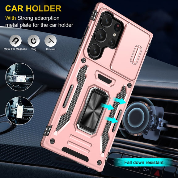 For Samsung Galaxy S25 Ultra 5G Armor PC Hybrid TPU Camera Shield Phone Case(Rose Gold)