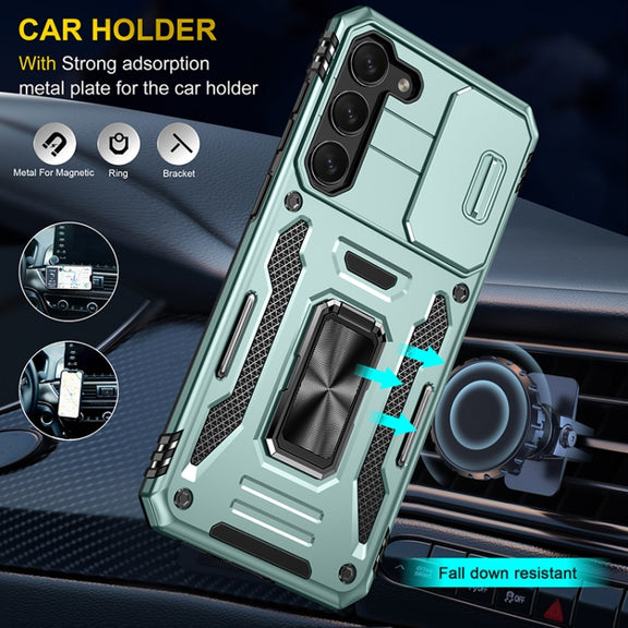 For Samsung Galaxy S25 5G Armor PC Hybrid TPU Camera Shield Phone Case(Alpine Green)
