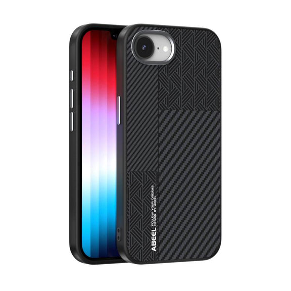 For iPhone 16e ABEEL 6D Micro Relief MagSafe Magnetic Phone Case(Carbon Fiber Black)