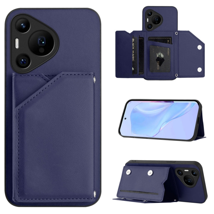 For Huawei Pura 70 Pro Skin Feel Four Card Slots Phone Case with Wrist Strap(Blue) - free shipping - PMC Jewellery - Order now!