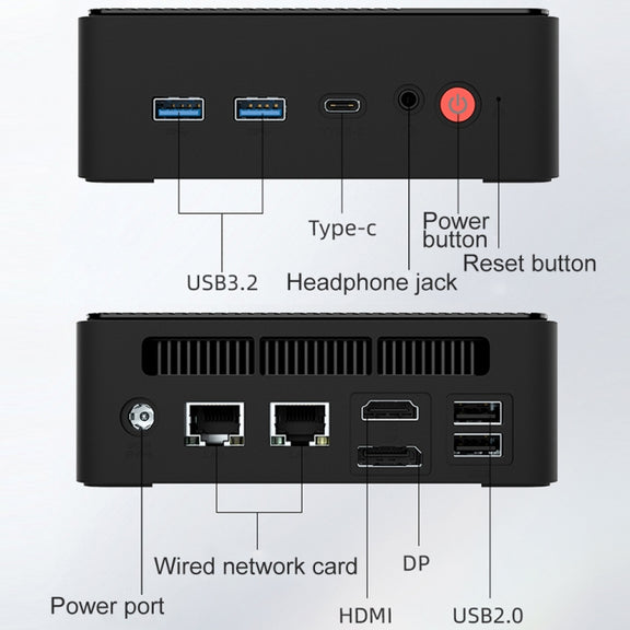 Jumper N100 Pro II Mini PC, Intel 12th Generation Alder Lake-N N100 Quad-core Dual RJ45, RAM: 8GB, ROM: 256GB(EU Plug)