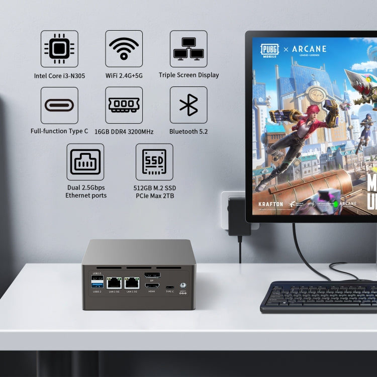 Jumper N305 Mini PC, Intel Alder Lake-N N305 Octa-core 3.8GHz, RAM: 16GB, ROM: 512GB(US Plug) - free shipping - PMc TechLife - Order now!