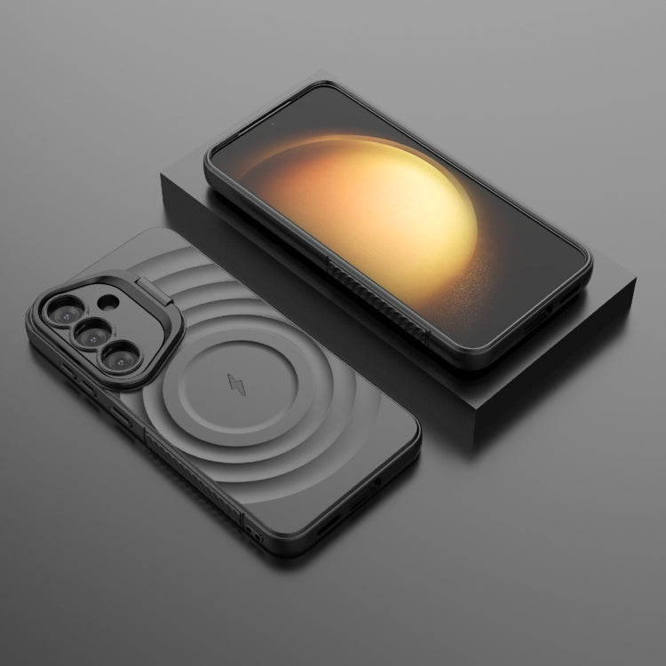 For Samsung Galaxy S25 5G Lens Frame Bracket Corrugated MagSafe Phone Case(Black) - free shipping - PMC Jewellery - Order now!