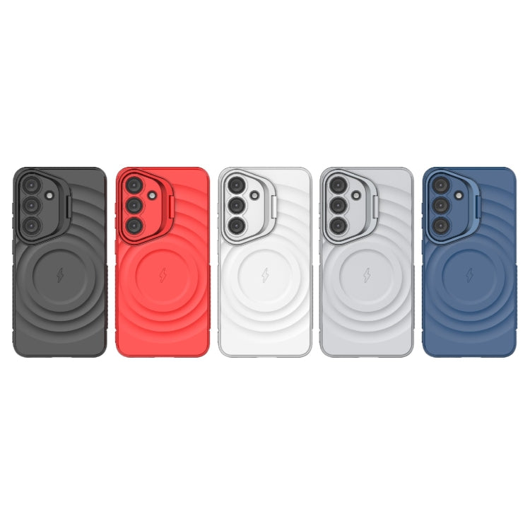 For Samsung Galaxy S25 5G Lens Frame Bracket Corrugated MagSafe Phone Case(Black)