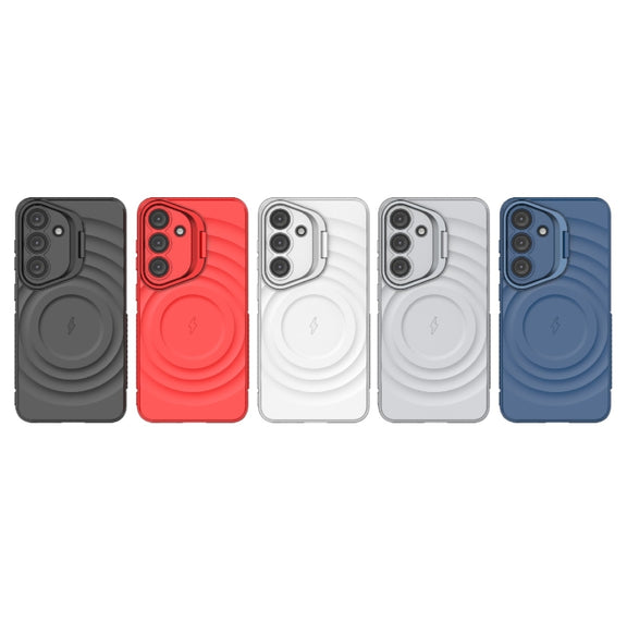 For Samsung Galaxy S25 5G Lens Frame Bracket Corrugated MagSafe Phone Case(White)