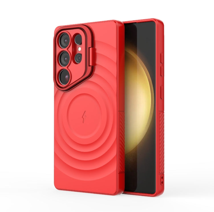 For Samsung Galaxy S25 Ultra 5G Lens Frame Bracket Corrugated MagSafe Phone Case(Red) - free shipping - PMC Jewellery - Order now!