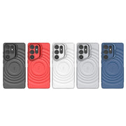 For Samsung Galaxy S25 Ultra 5G Lens Frame Bracket Corrugated MagSafe Phone Case(Dark Blue)