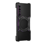 For Sony Xperia 1 IV Mechanical Arm Borderless MagSafe Holder Metal Phone Case(Black Purple)
