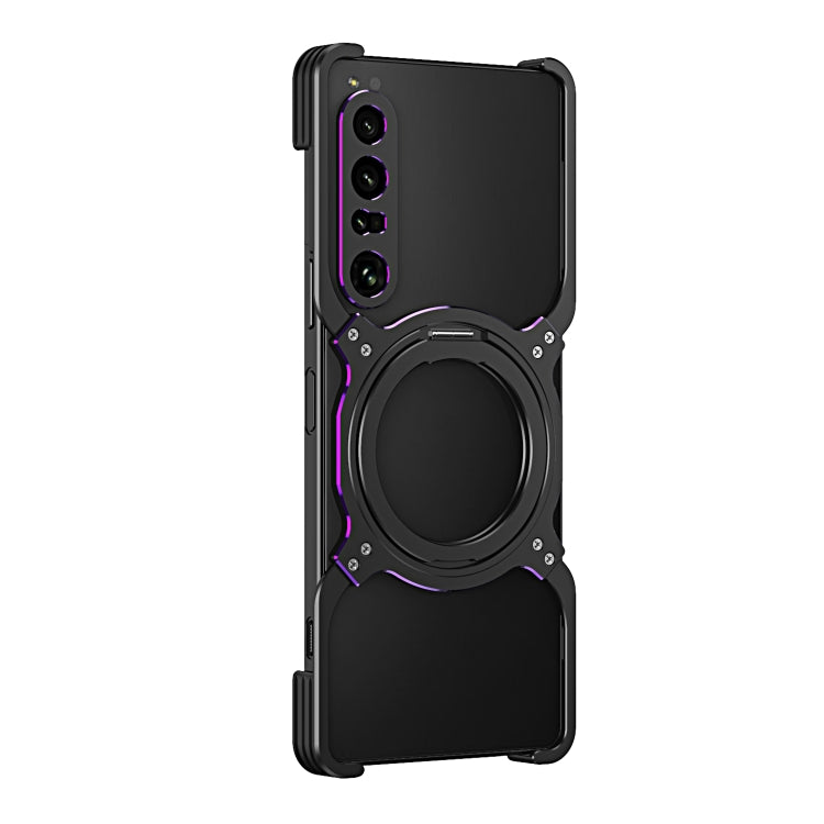 For Sony Xperia 1 IV Mechanical Arm Borderless MagSafe Holder Metal Phone Case(Black Purple)