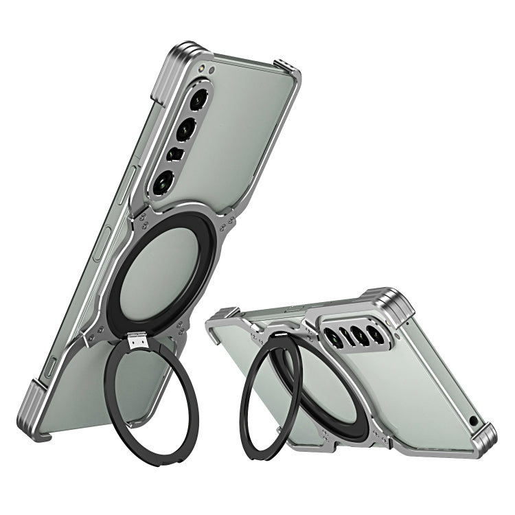 For Sony Xperia 1 IV Mechanical Arm Borderless MagSafe Holder Metal Phone Case(Silver) - Sony Cases by PMC TechLife | Online Shopping South Africa | PMC TechLife | Buy Now Pay Later Mobicred