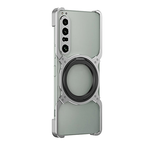 For Sony Xperia 1 IV Mechanical Arm Borderless MagSafe Holder Metal Phone Case(Silver)