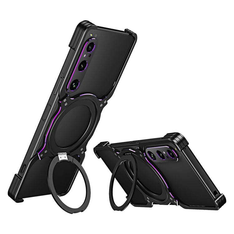 For Sony Xperia 1 V Mechanical Arm Borderless MagSafe Holder Metal Phone Case(Black Purple) - Sony Cases by PMC TechLife | Online Shopping South Africa | PMC TechLife | Buy Now Pay Later Mobicred