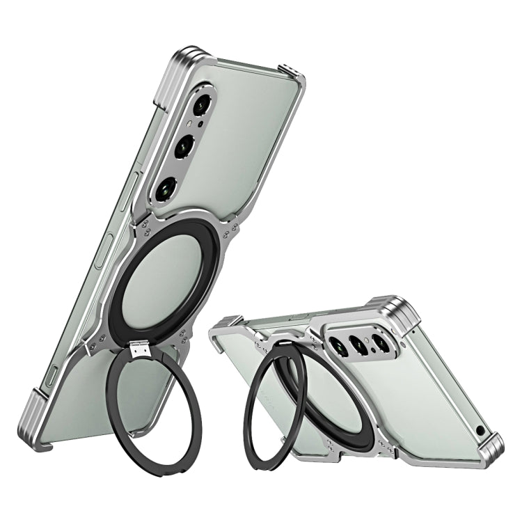 For Sony Xperia 1 V Mechanical Arm Borderless MagSafe Holder Metal Phone Case(Silver) - Sony Cases by PMC TechLife | Online Shopping South Africa | PMC TechLife | Buy Now Pay Later Mobicred