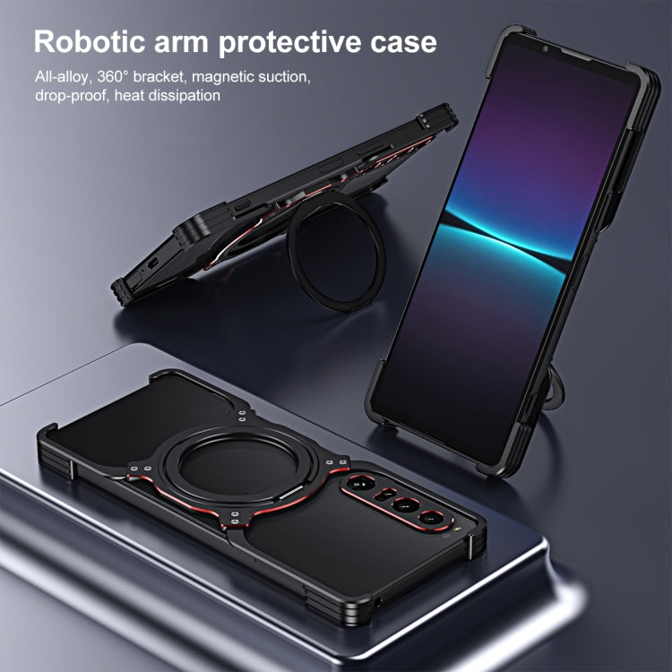 For Sony Xperia 1 V Mechanical Arm Borderless MagSafe Holder Metal Phone Case(Black Purple)
