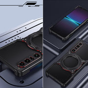 For Sony Xperia 1 V Mechanical Arm Borderless MagSafe Holder Metal Phone Case(Black Silver)